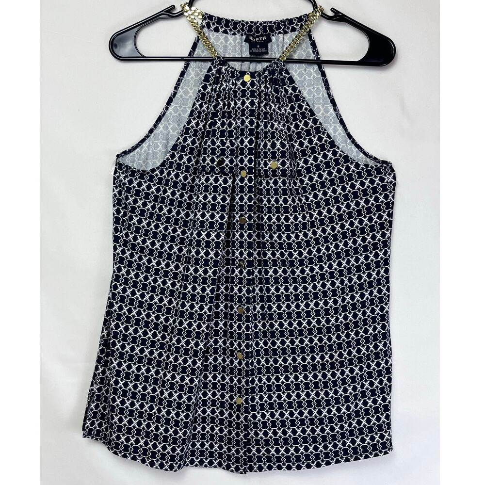 Worth New York Women's 6 Black/White Chain Print Gold Chain Strap Sleeveless Top